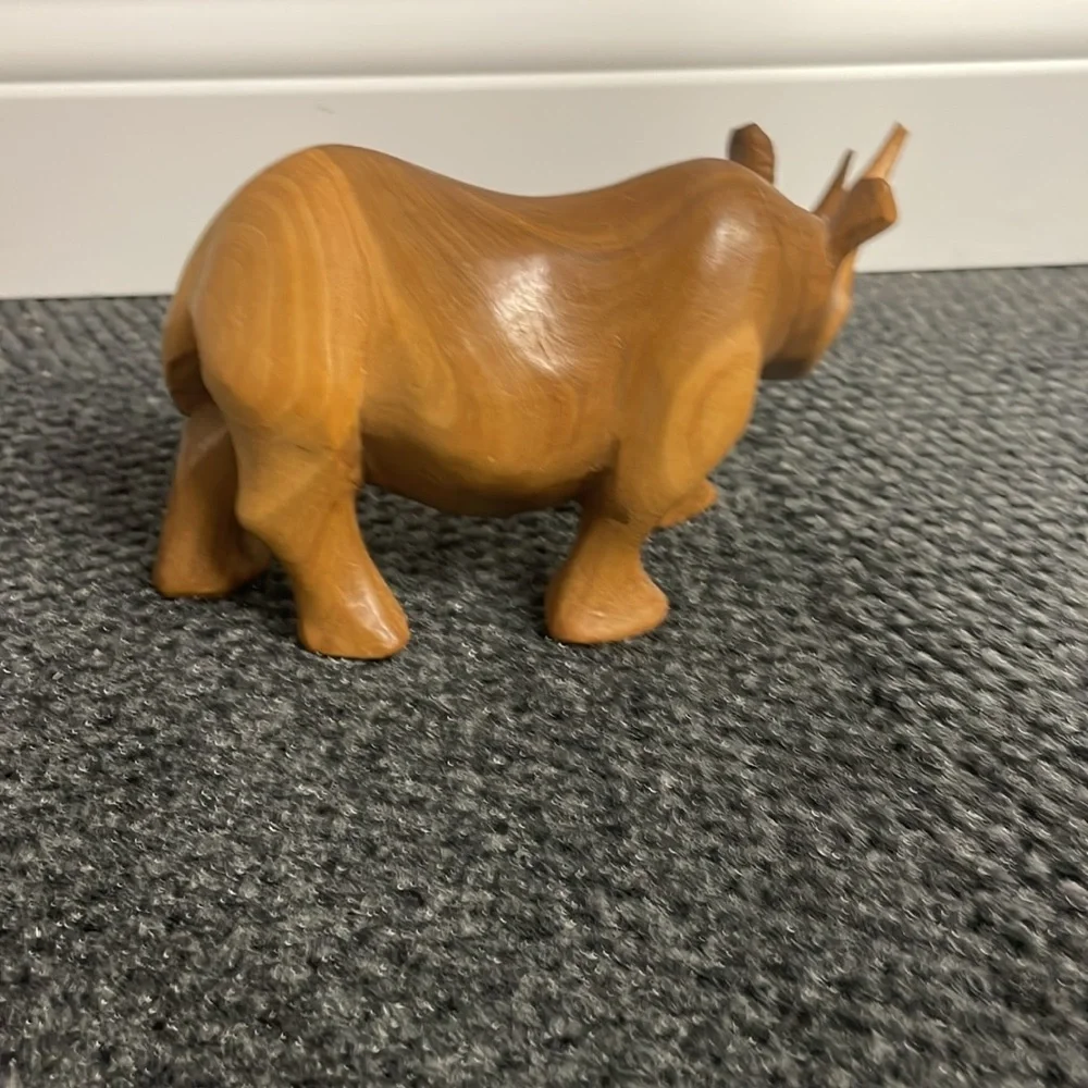 Handcrafted Wooden Rhinoceros Sculpture African Wild Game Solid Wood - Picture 3 of 6